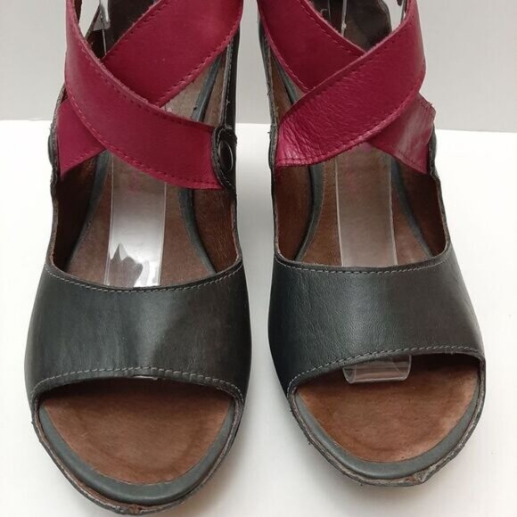 CHANII B Criss-Cross Straps Open Toe Low Platform Cone Heels Grey & Pink Sz 7 - Picture 6 of 15